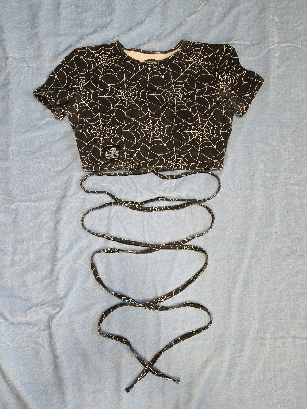 Spiderweb Print Black Crop Top